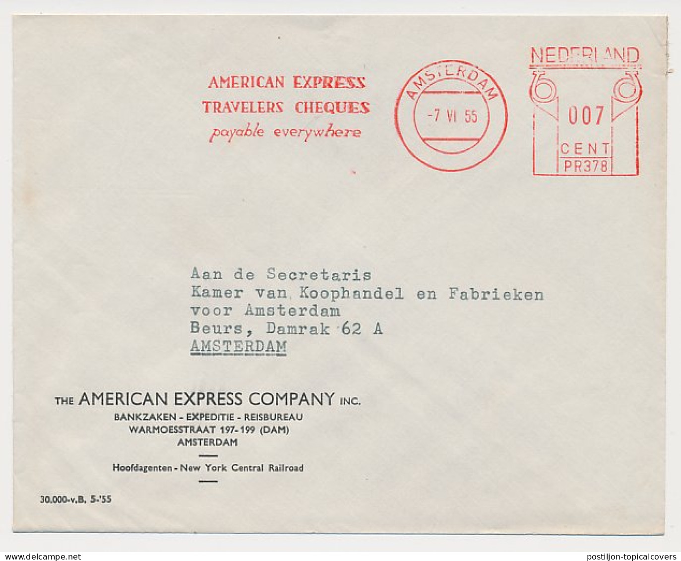 Meter Cover Netherlands 1955 American Express Travelers Cheques - Amsterdam - Non Classés