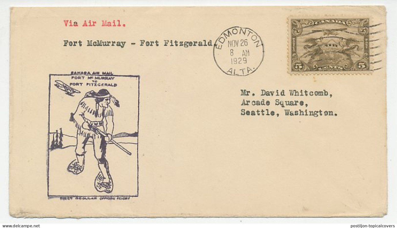 FFC / First Flight Cover Canada 1929 Indian  - Indiani D'America