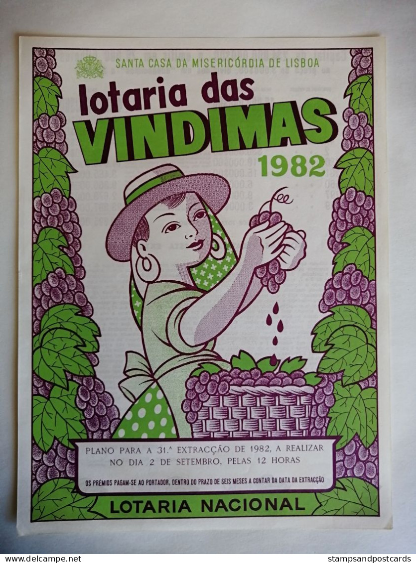 Portugal Loterie Vendages Vin Avis Officiel Affiche 1982 Loteria Lottery Grape Harvest Wine Official Notice Poster - Billetes De Lotería