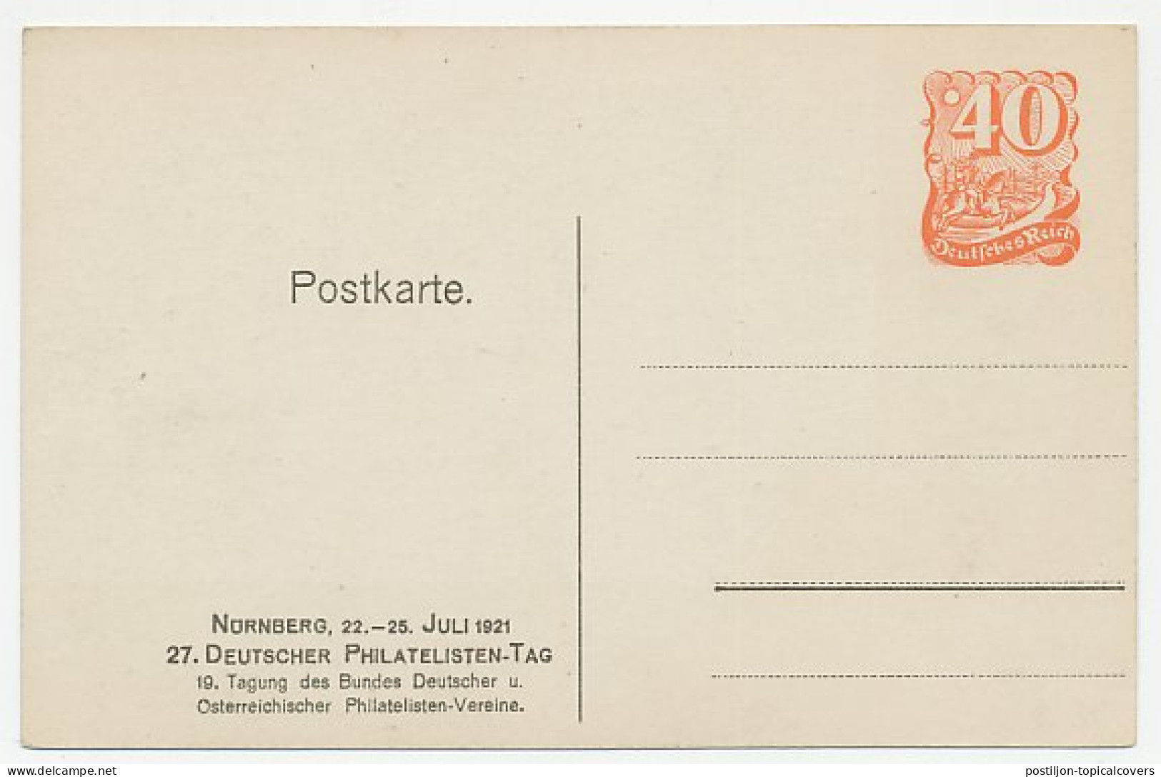 Postal Stationery Germany 1921 Philatelic Day Nurnberg - Bayern - Mail Coach - Sonstige & Ohne Zuordnung