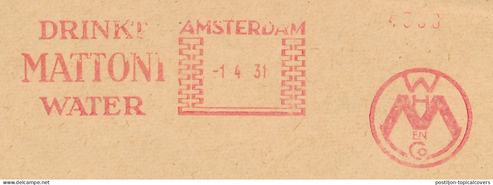 Meter Cover Netherlands 1931 Drinks Mattoni Water - Amsterdam - Sin Clasificación
