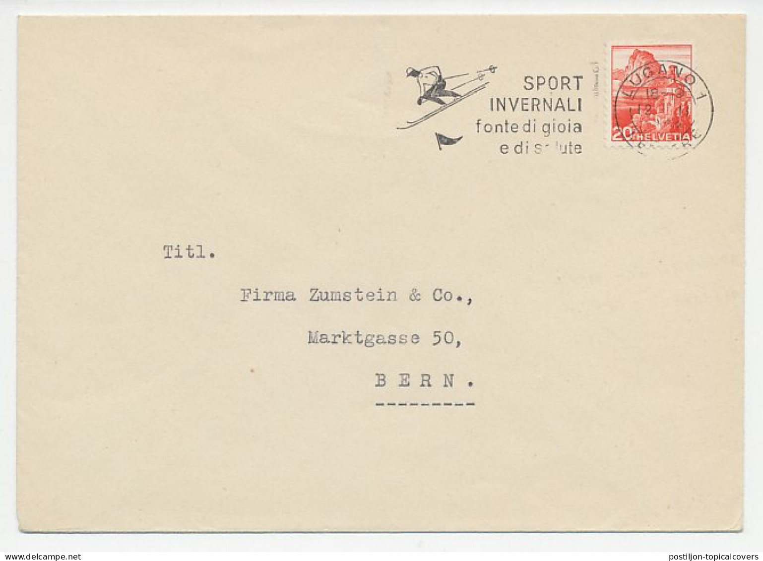 Cover / Postmark Switzerland 194? Skiing - Winter Sports- Source Of Joy And Health - Hiver