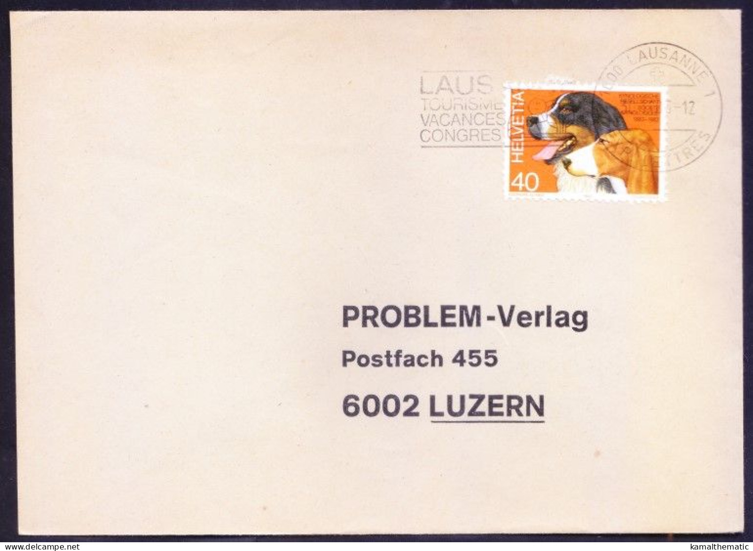 Switzerland 1983 Used Cover With Dogs, Swiss Cynology Society Stamp, Slogan Meter - Chiens