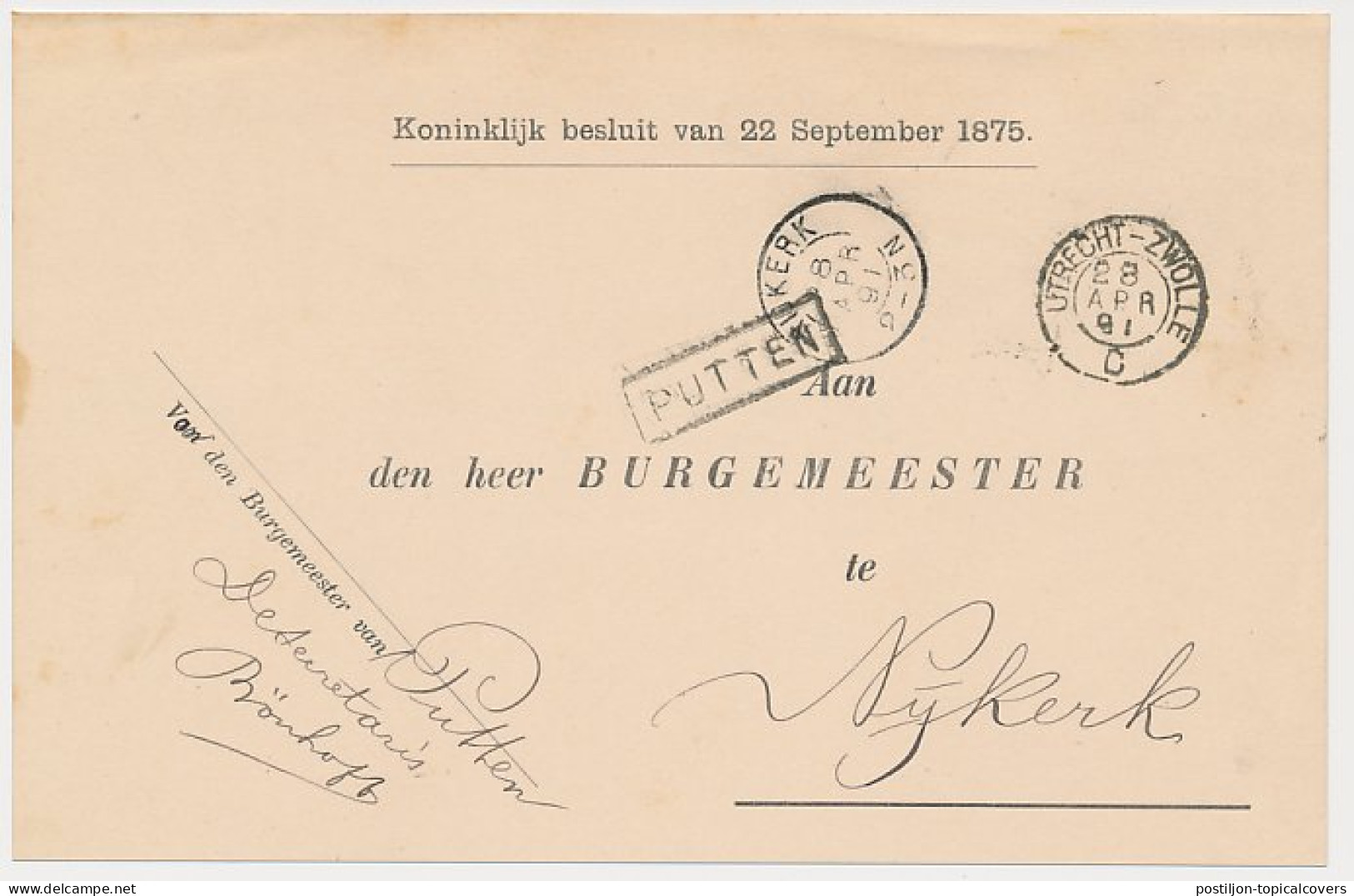 Trein Haltestempel Putten 1891 - Lettres & Documents