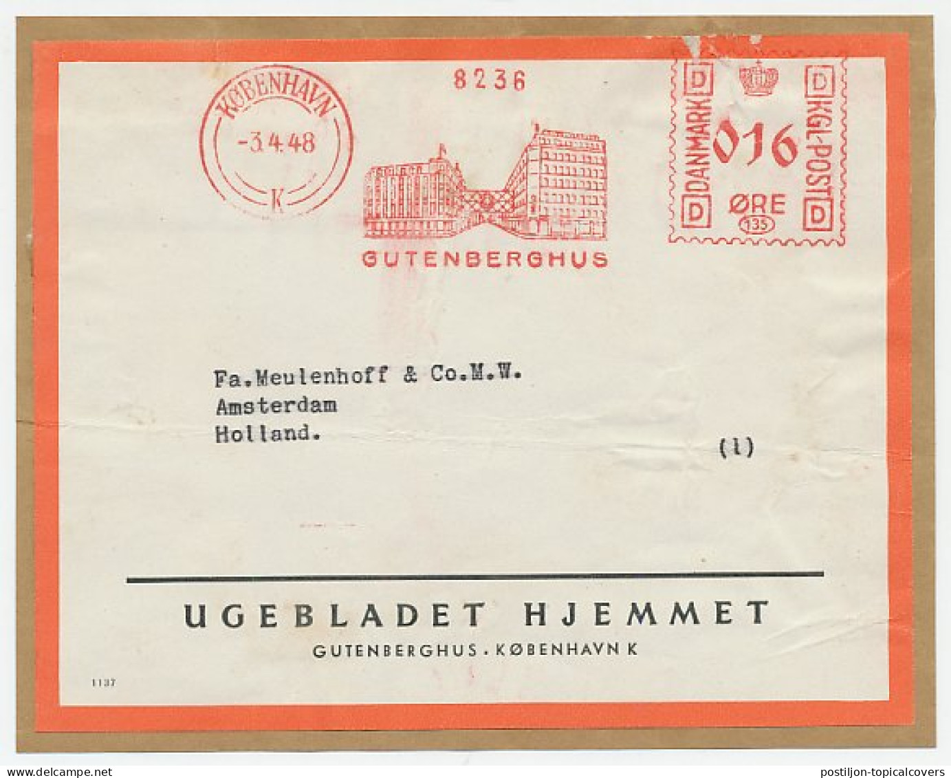 Meter Address Label Denmark 1948 Media Group - Gutenberghus - Johannes Gutenberg - Sin Clasificación