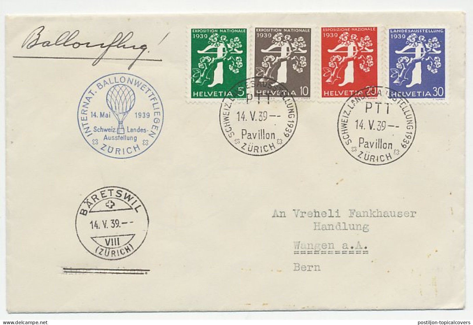 Cover / Postmark Switzerland 1939 International Balloon Race - Vliegtuigen