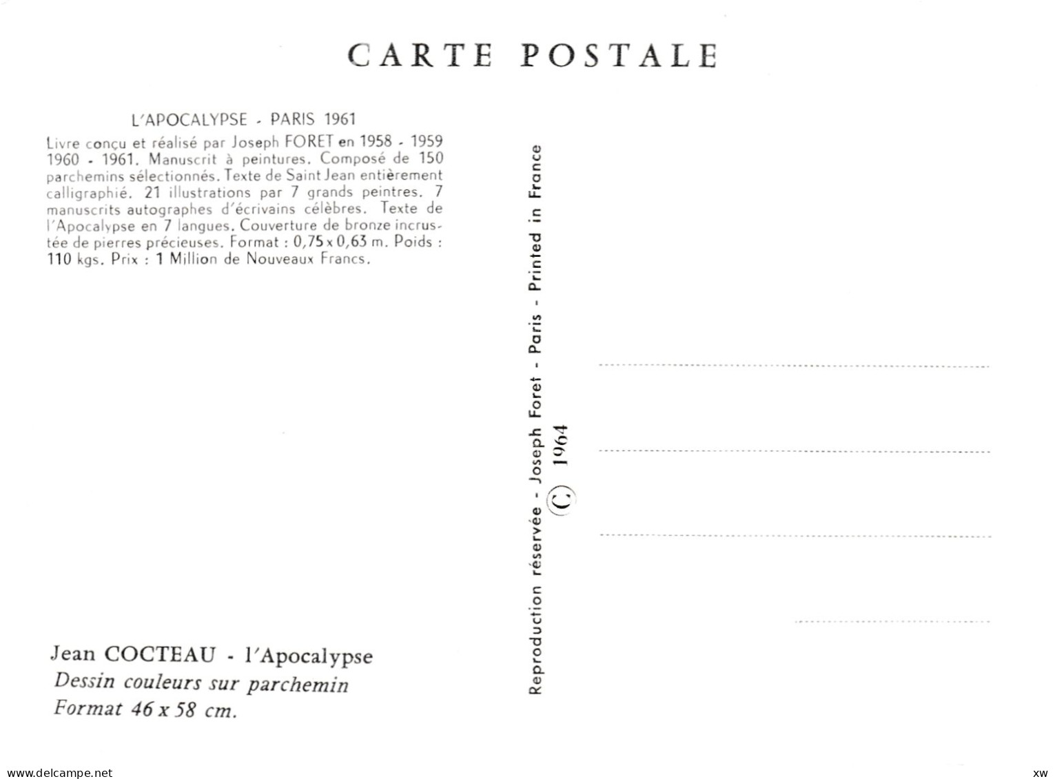 EVENEMENTS - CATASTROPHES - APOCALYPSE de Jodeph FOURET - 4 CPM par S. Dali, J. Cocteau, P-Y Tremois - 20-04-24