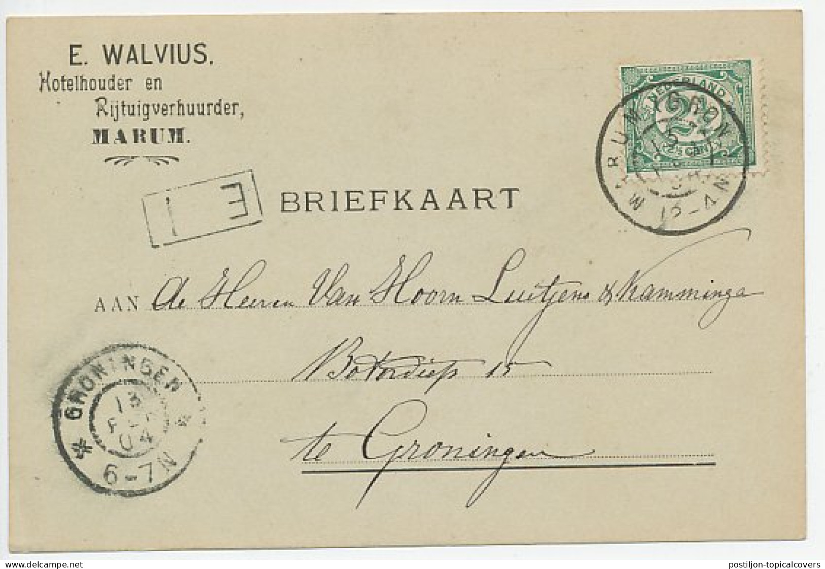 Firma Briefkaart Marum 1904 - Hotel - Rijtuigverhuur - Non Classés