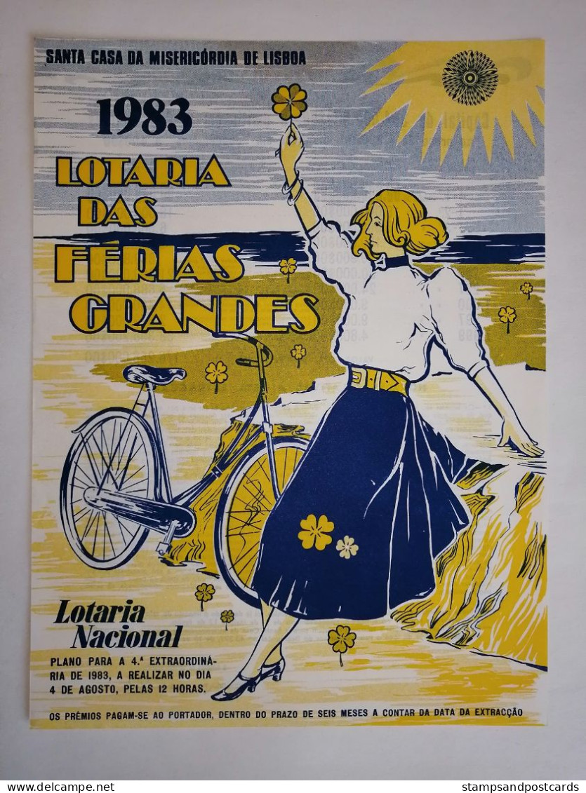 Portugal Loterie Vacances Ête Velo Avis Officiel Affiche 1983 Loteria Lottery Holidays Summer Bike Official Poster - Billets De Loterie