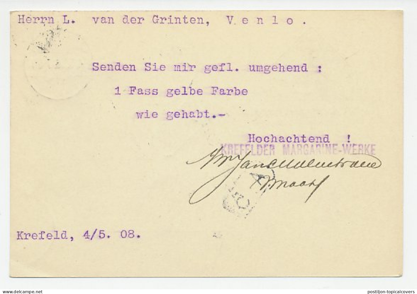 Illustrated Card Deutsches Reich / Germany 1908 Margarine - Butter - Levensmiddelen