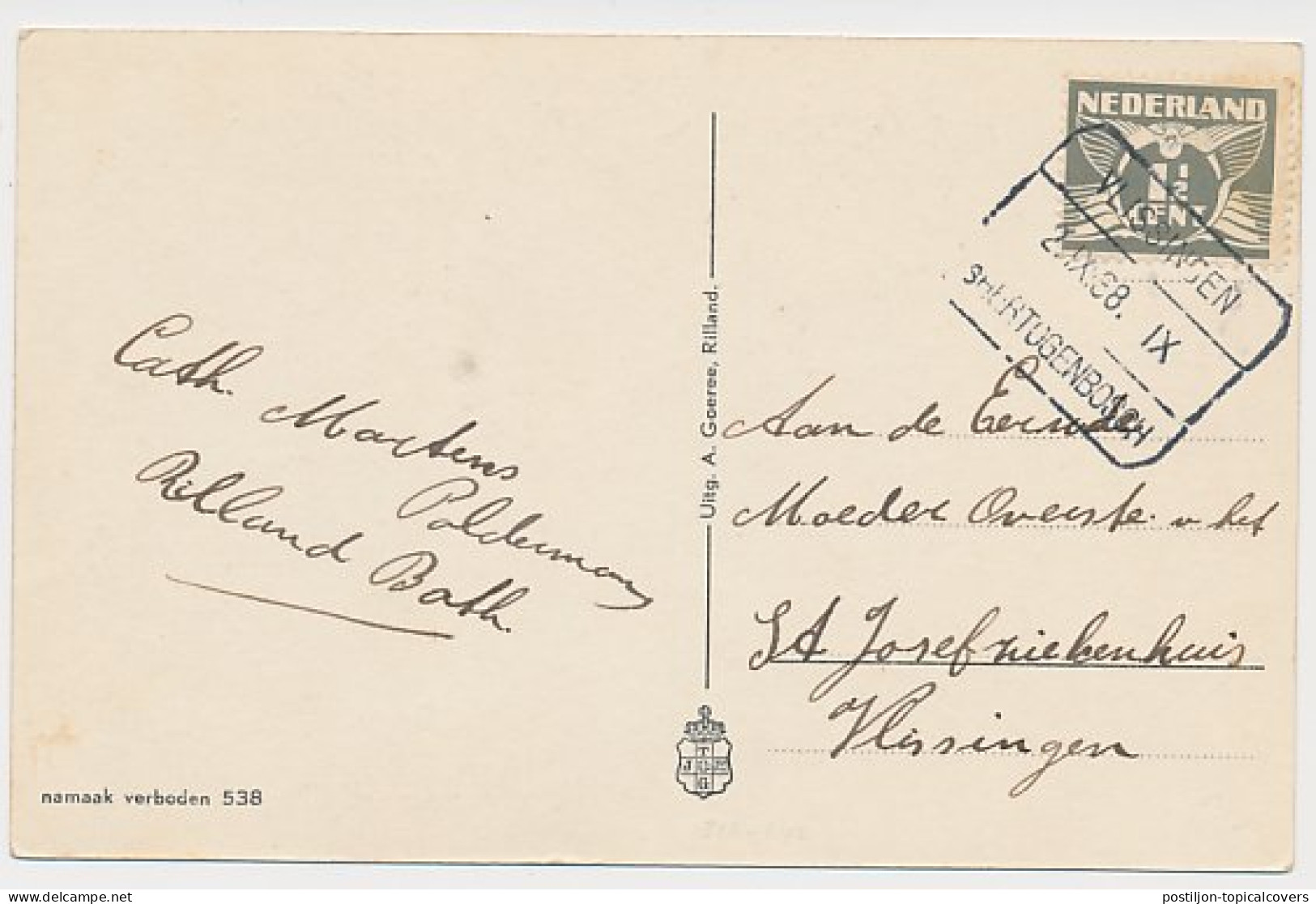 Treinblokstempel : Vlissingen - S Hertogenbosch IX 1938 Rilland  - Unclassified