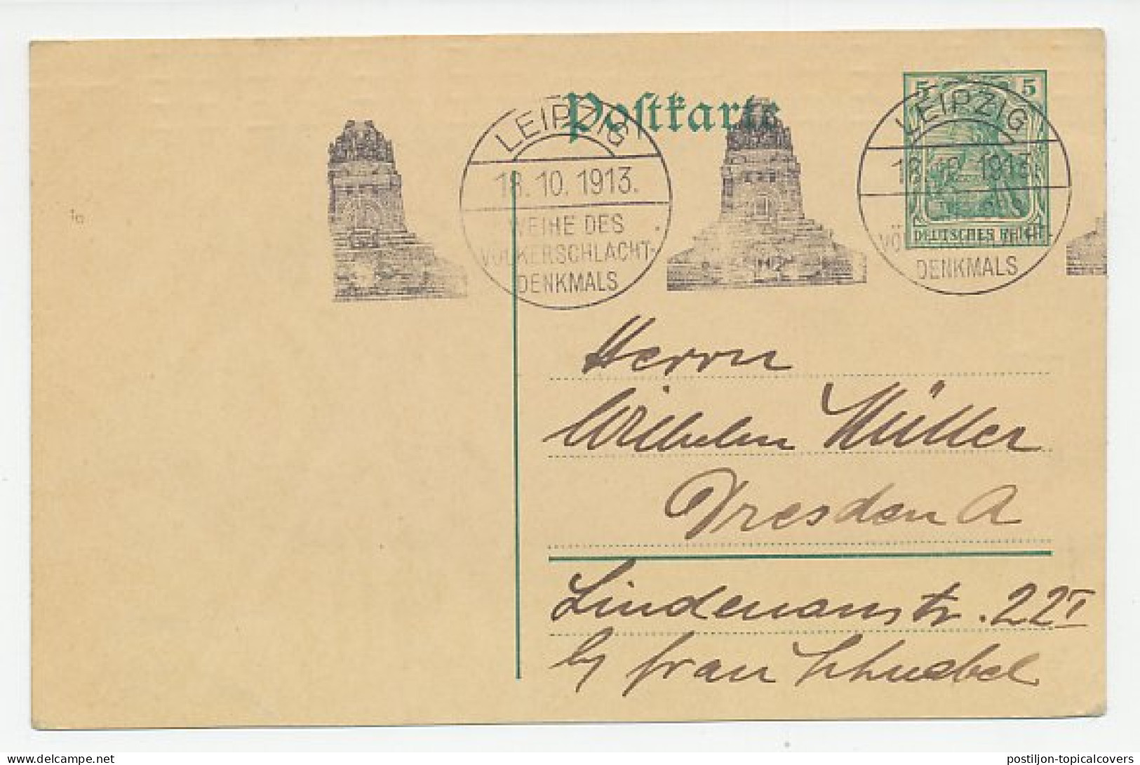 Postcard / Postmark Deutsches Reich / Germany 1913 Memorial - Monument - Militares