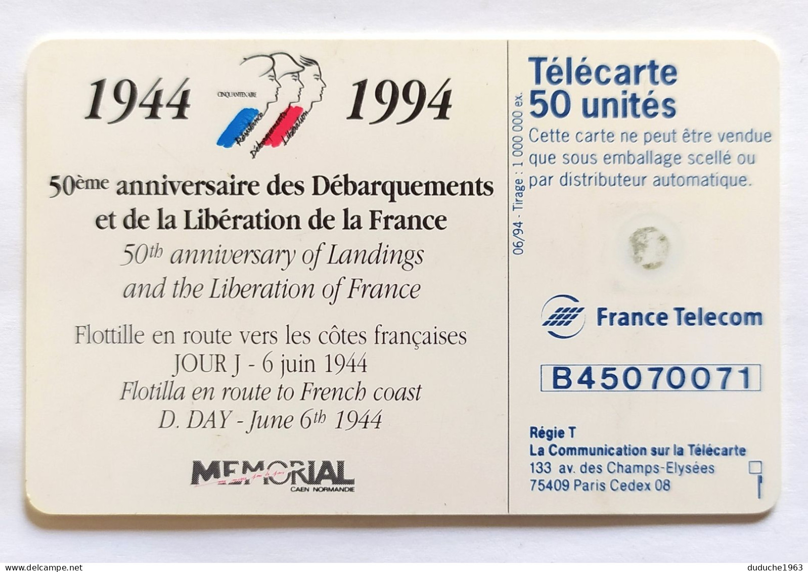 Télécarte France - Débarquement - Sin Clasificación