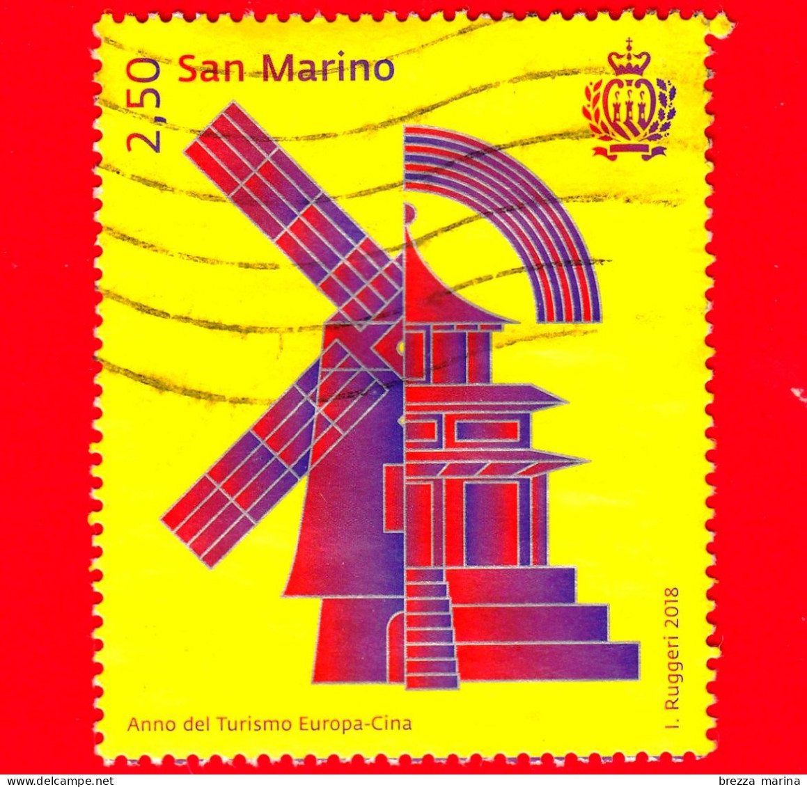 SAN MARINO - Usato - 2018 - Anno Del Turismo Europa - Cina - Monumenti Cinesi Ed Europei Stilizzati - 2.50 - Gebraucht