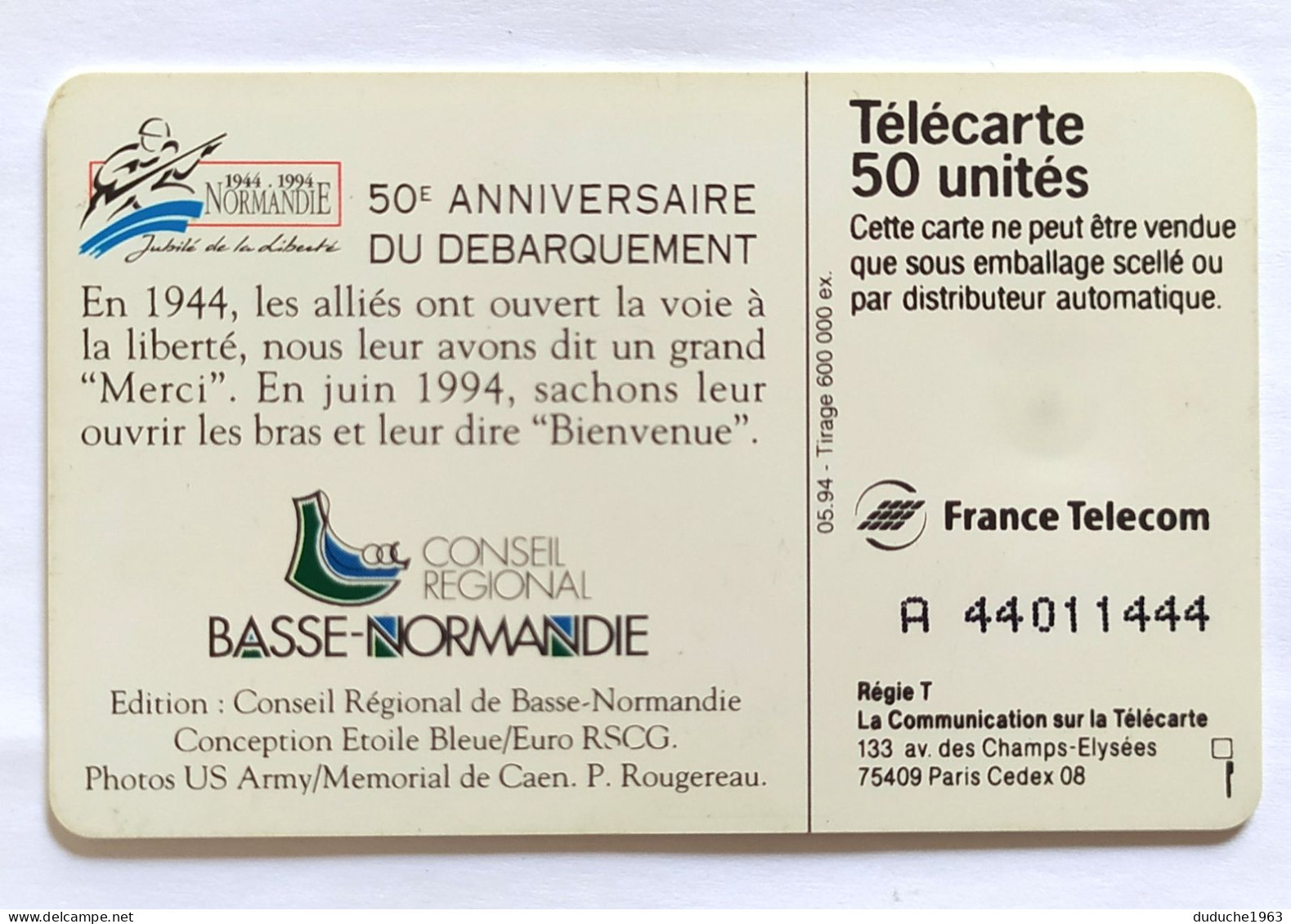 Télécarte France - Débarquement Welcome - Unclassified