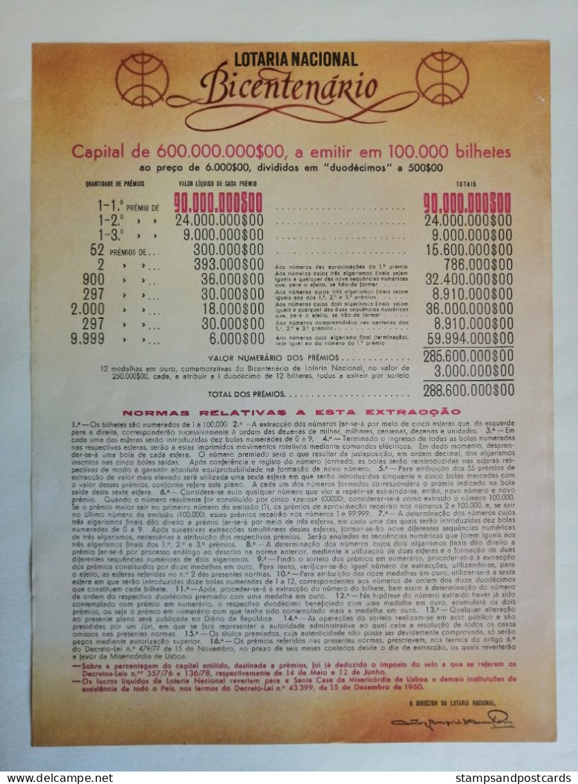 Portugal Loterie Bicentenaire Avis Officiel Affiche 1983 Loteria Bicentennial Lottery Official Notice Poster - Lottery Tickets