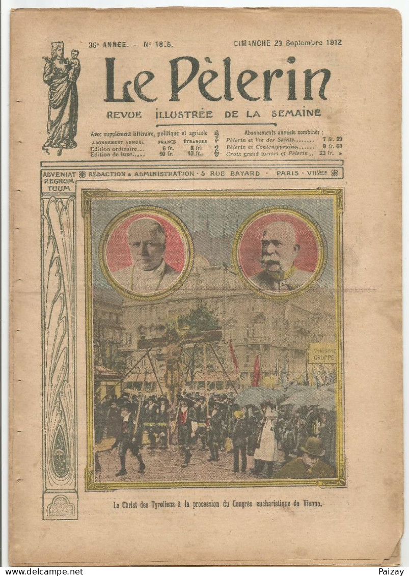 Le Pèlerin Revue Illustrée N° 1865 Du 29 09 1912 Vienne Etats Unis Taft Norwich Yare Angleterre Saint Fargeol Allier - Other & Unclassified