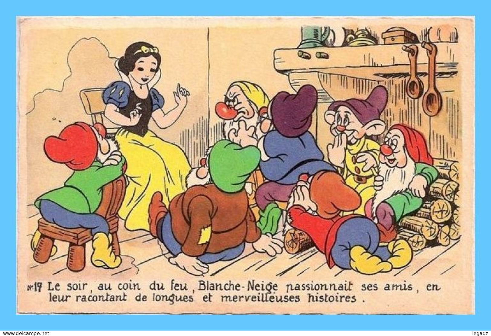 CP Disney - Blanche Neige - No 17 Le Soir Au Coin Du Feu Blanche Neige Passionnait Ses Amis .... - Autres & Non Classés