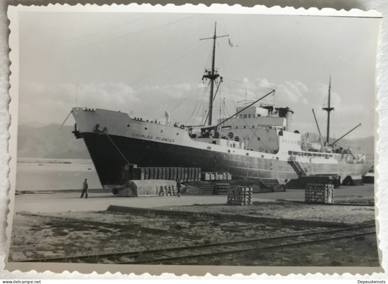 Photo Ancienne - Snapshot - Bateau CHARLES PLUMIER Cargo Tanker - Port - Militaire - Bateaux