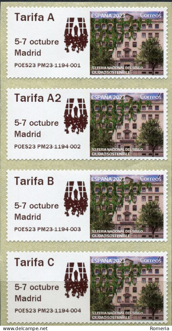 Espagne - 2023 - 53 Feria Nacional Del Sello. Madrid. Ciudad Sostenible. 1194 - 001 - 002 - 003 - 004 - Machine Labels [ATM]