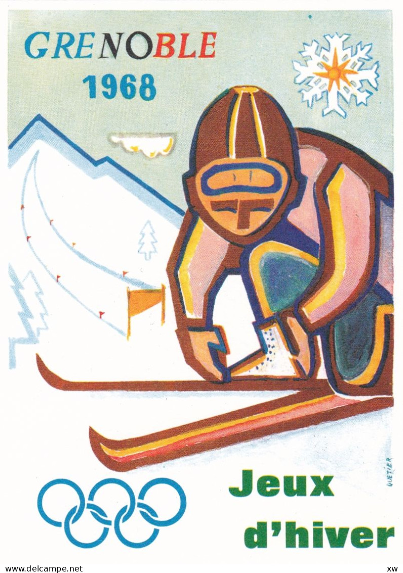 ILLUSTRATEURS - 5 CPM - ILLUSTRATEURS 3 SIGNEES de Quetier - JEUX OLYMPIQUES GRENOBLE 1968 - 20e anniversaire - 20-04-24