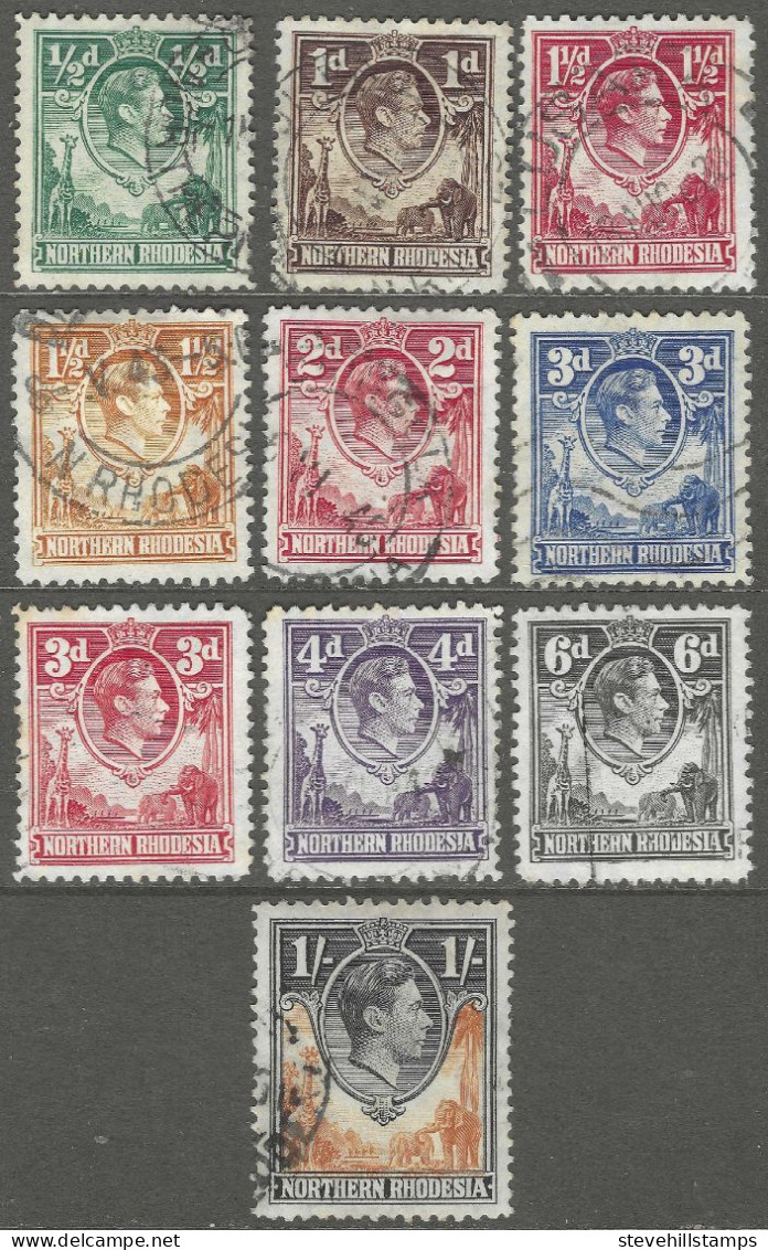 Northern Rhodesia. 1938-52 King George VI. 10 Used Values To 2/6. SG 25etc. M4111 - Northern Rhodesia (...-1963)