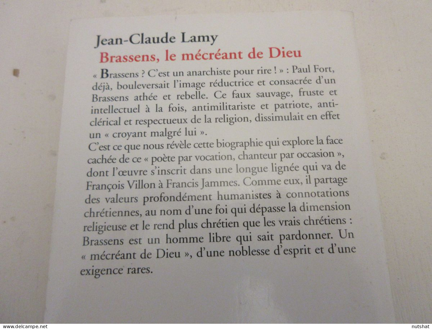 LIVRE MUSIQUE Jean-Claude LAMY BRASSENS Le MECREANT De DIEU 2006 350p.           - Música