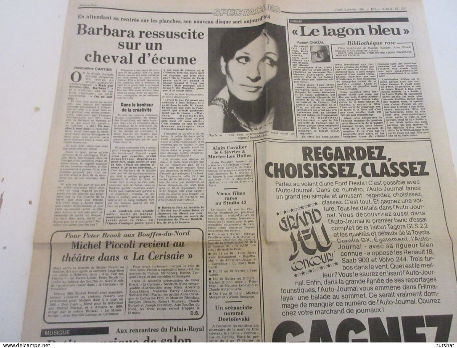 MUSIQUE COUPURE De JOURNAL FRANCE SOIR 05.02.1981 NOUVEAU DISQUE BARBARA PICCOLI - Música