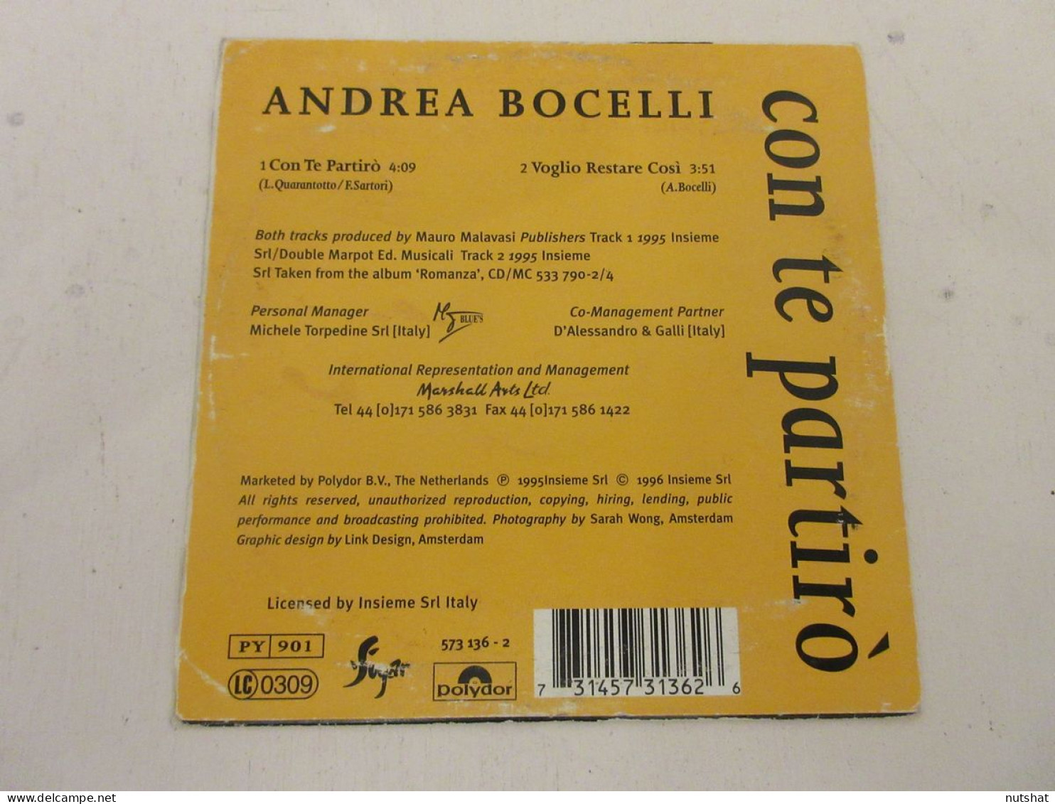 CD MUSIQUE 2 TITRES - Andrea BOCELLI - CON TE PARTIRO - VOGLIO RESTARE COSI     - Opere