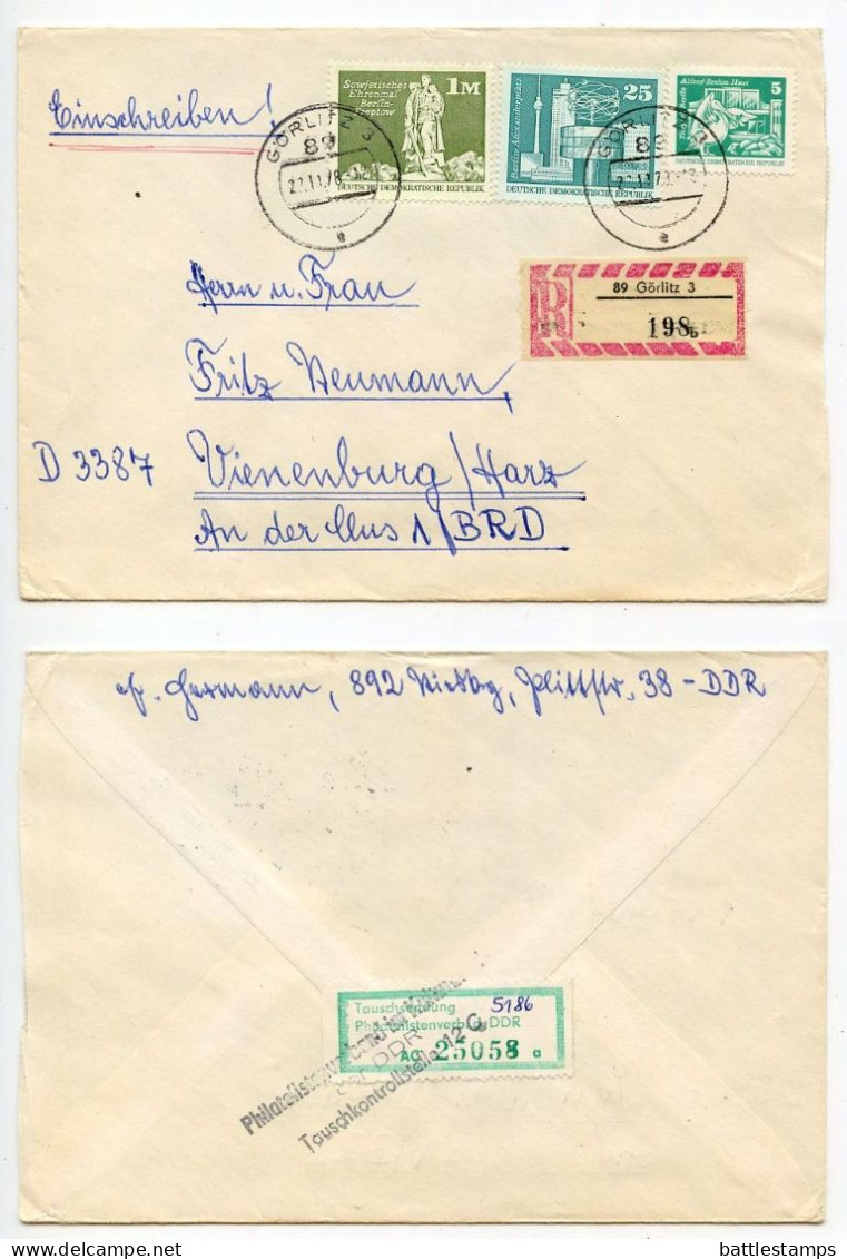 Germany East 1978 Registered Cover; Görlitz To Vienenburg; Mix Of Stamps; Tauschsendung Exchange Control Label - Lettres & Documents