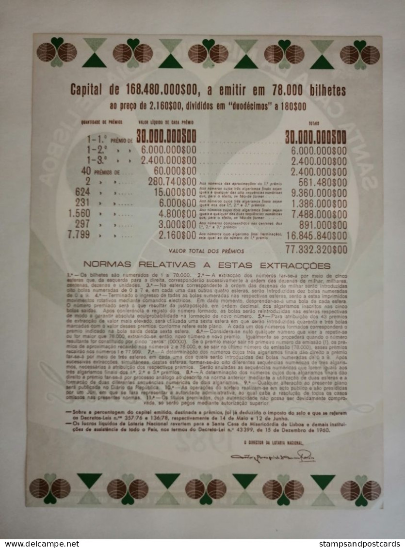 Portugal Loterie Avis Officiel Affiche 1982 Loteria Lottery Official Notice Poster - Billets De Loterie