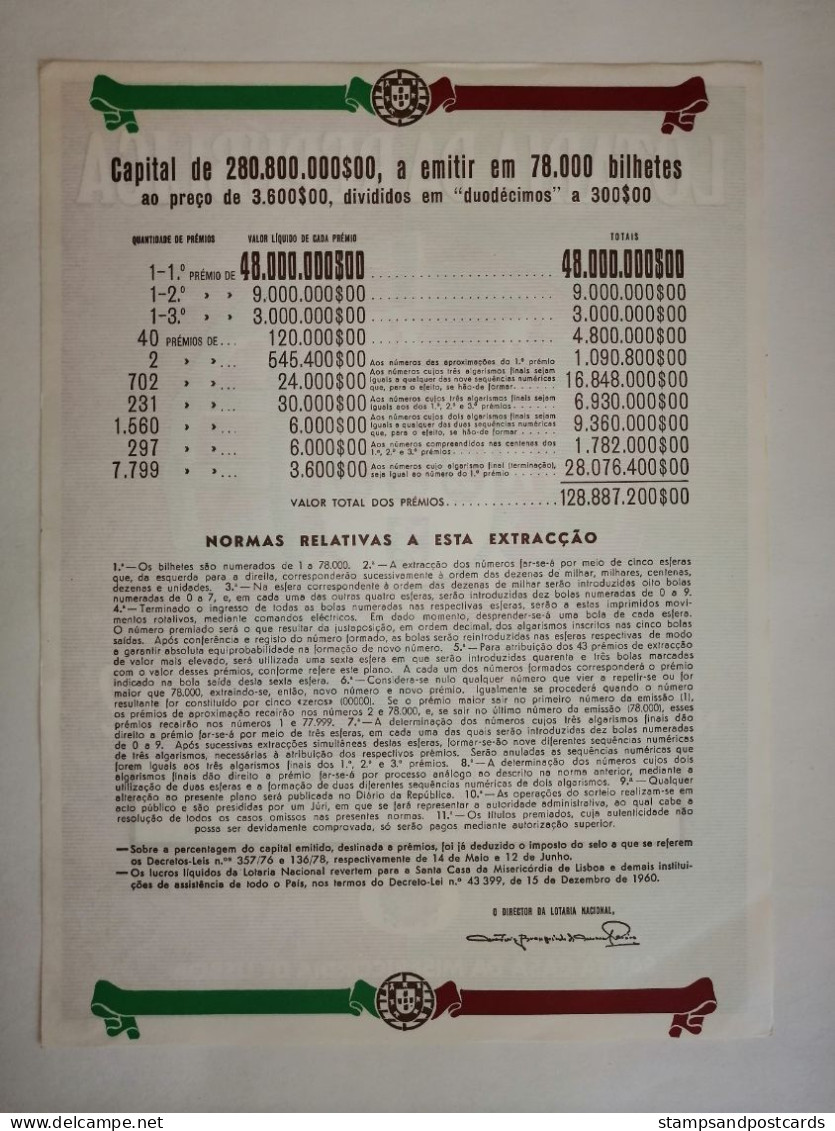 Portugal Loterie Implantation Republique Avis Officiel Affiche 1982 Loteria Lottery Republic Official Notice Poster - Billets De Loterie