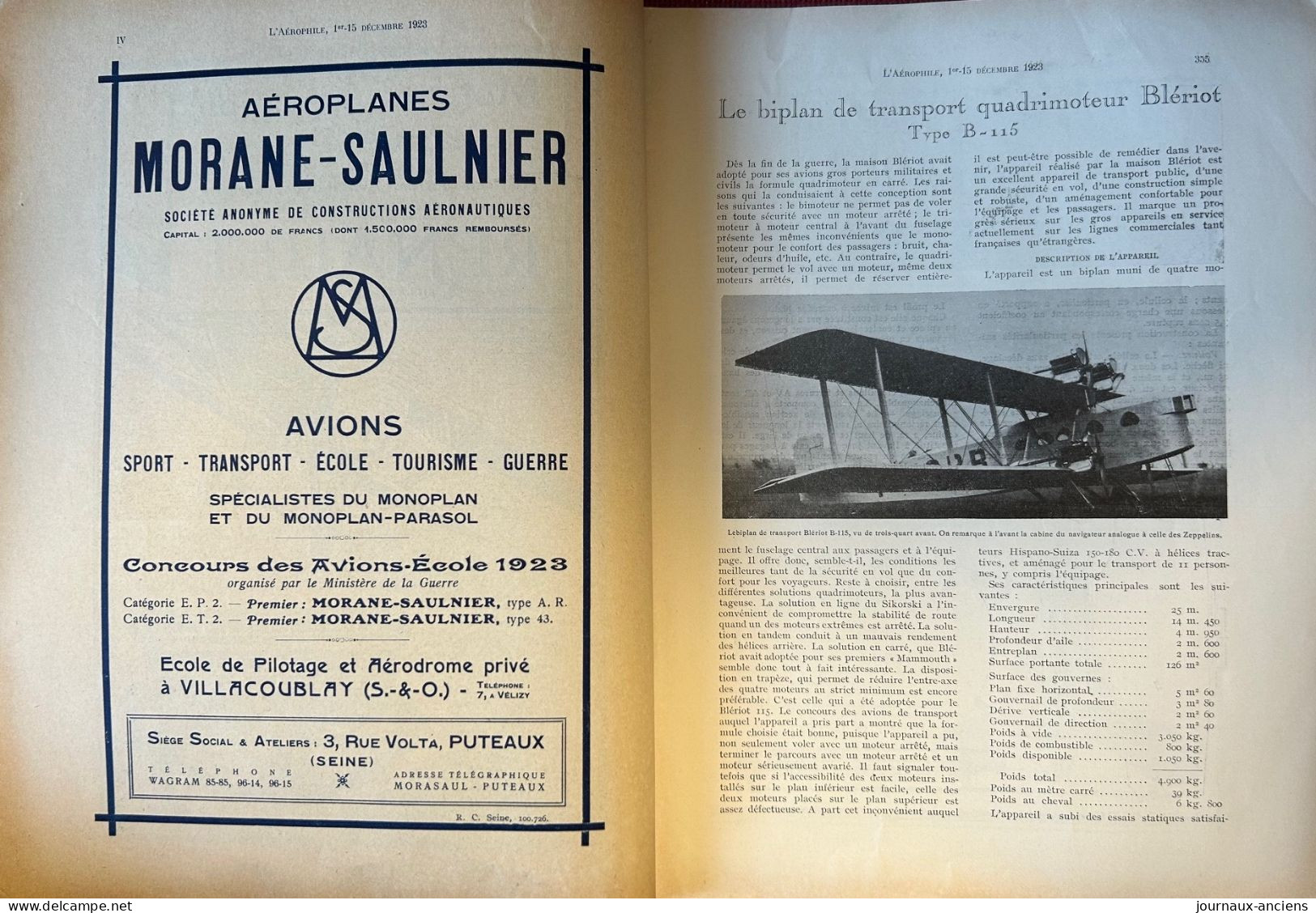 1923 AVIATION - Col Félix MARIE - Biplan BLÉRIOT- Cne Pierre WEISS - Hydravion - Parachutisme Line PAULET - Le Dixmude - 1900 - 1949