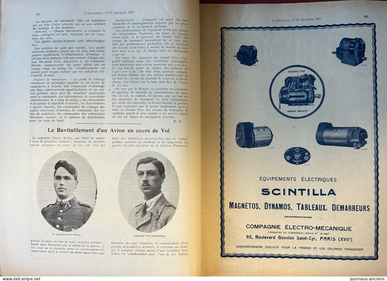 1923 AVIATION - Col Félix MARIE - Biplan BLÉRIOT- Cne Pierre WEISS - Hydravion - Parachutisme Line PAULET - Le Dixmude