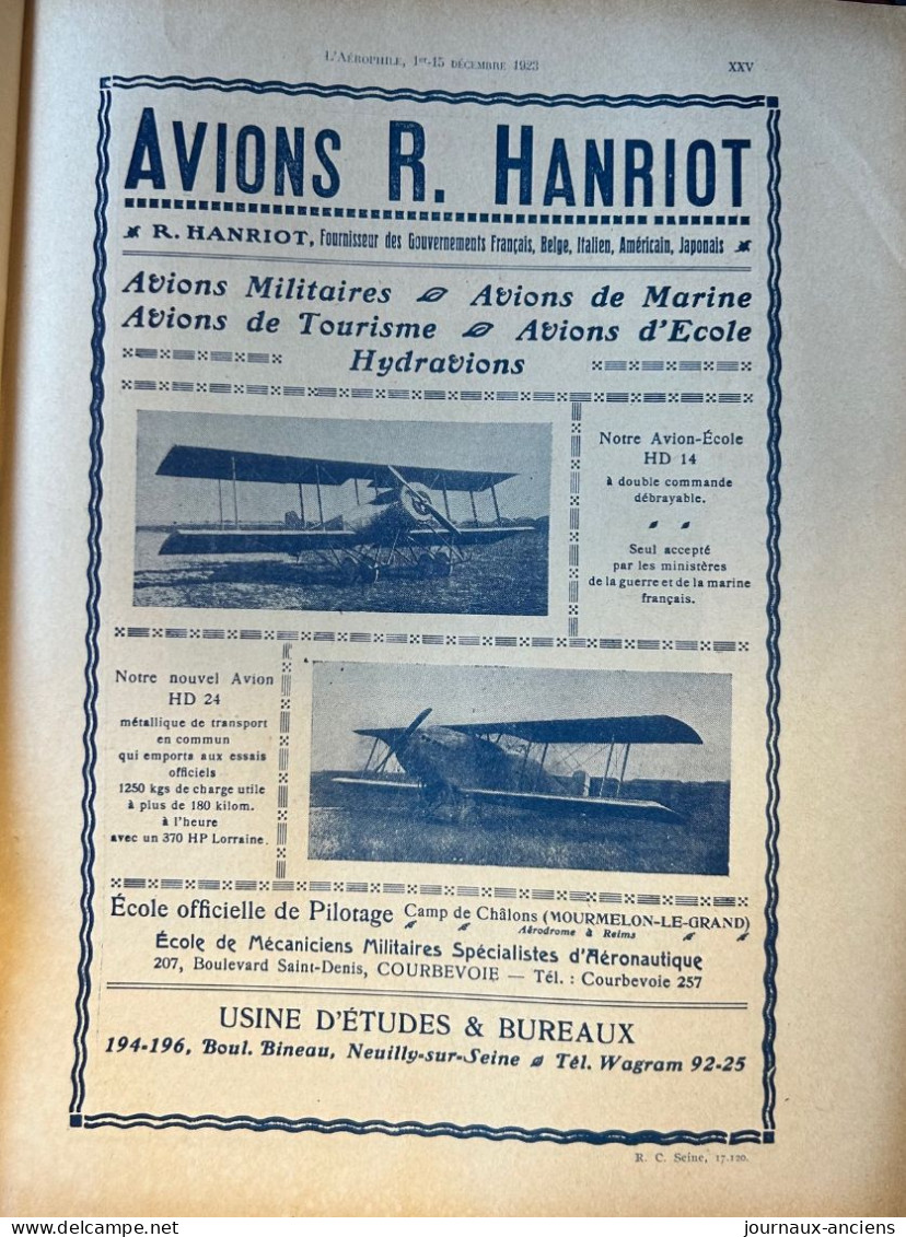 1923 AVIATION - Col Félix MARIE - Biplan BLÉRIOT- Cne Pierre WEISS - Hydravion - Parachutisme Line PAULET - Le Dixmude