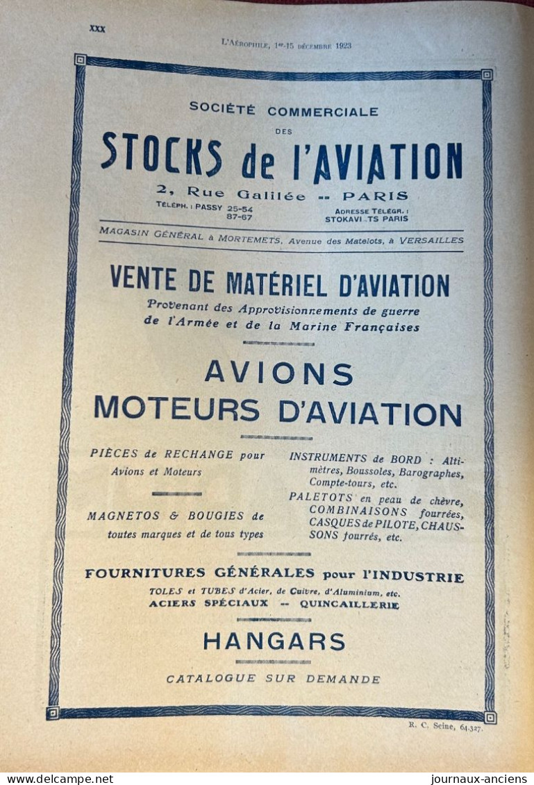 1923 AVIATION - Col Félix MARIE - Biplan BLÉRIOT- Cne Pierre WEISS - Hydravion - Parachutisme Line PAULET - Le Dixmude