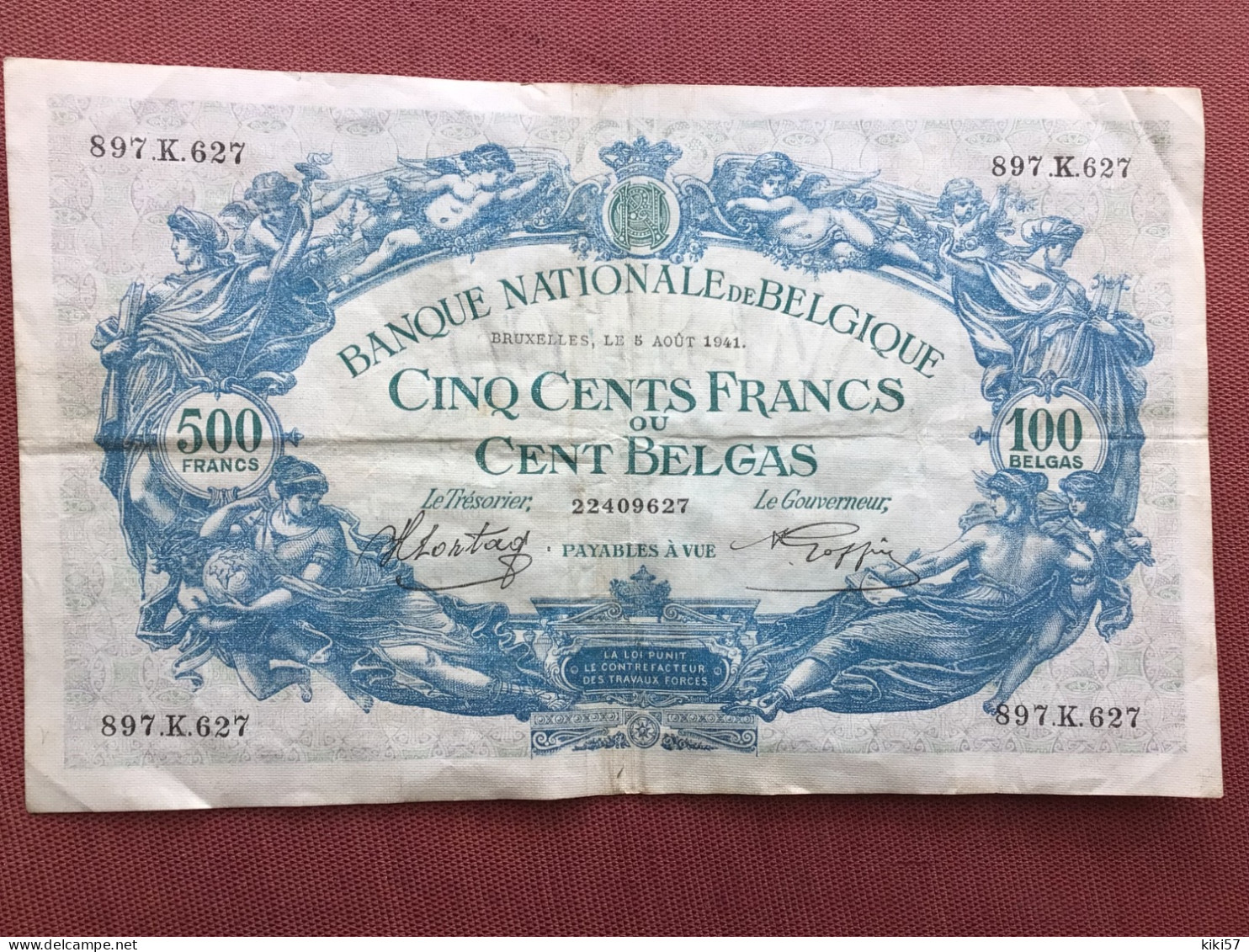 BELGIQUE Billet De 500 Francs 100 Belgas Du 05/08/1941 - 500 Frank-100 Belgas