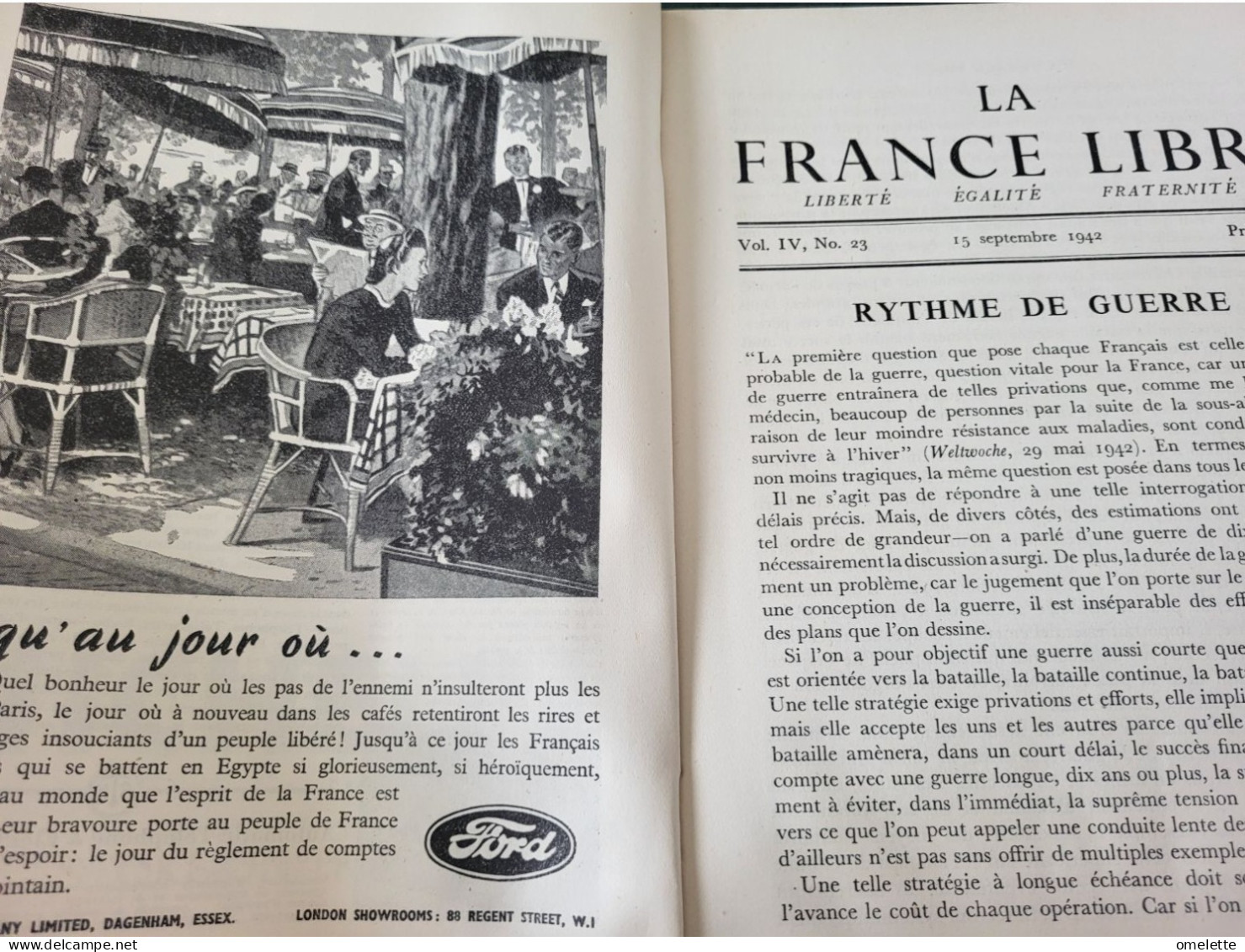 LA FRANCE LIBRE 1942 /ANDRE LABARTHE/ROGER GAILLOIS / JEAN MAHAN/JEAN OBERLE/ RENE AVORD /PIERRE MAILLAUD - 1900 - 1949