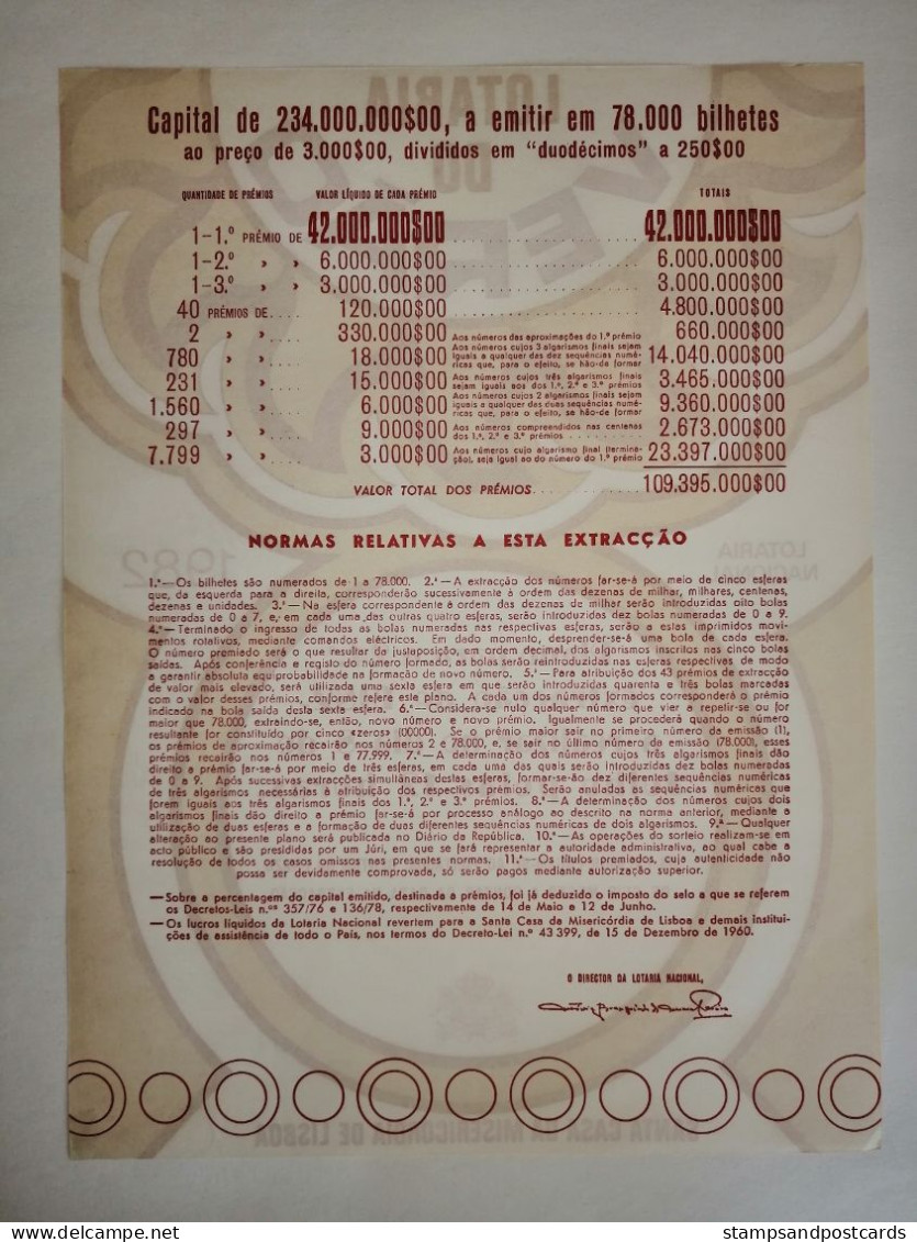 Portugal Loterie  Ête Avis Officiel Affiche 1982 Loteria Lottery Summer Official Notice Poster - Billets De Loterie