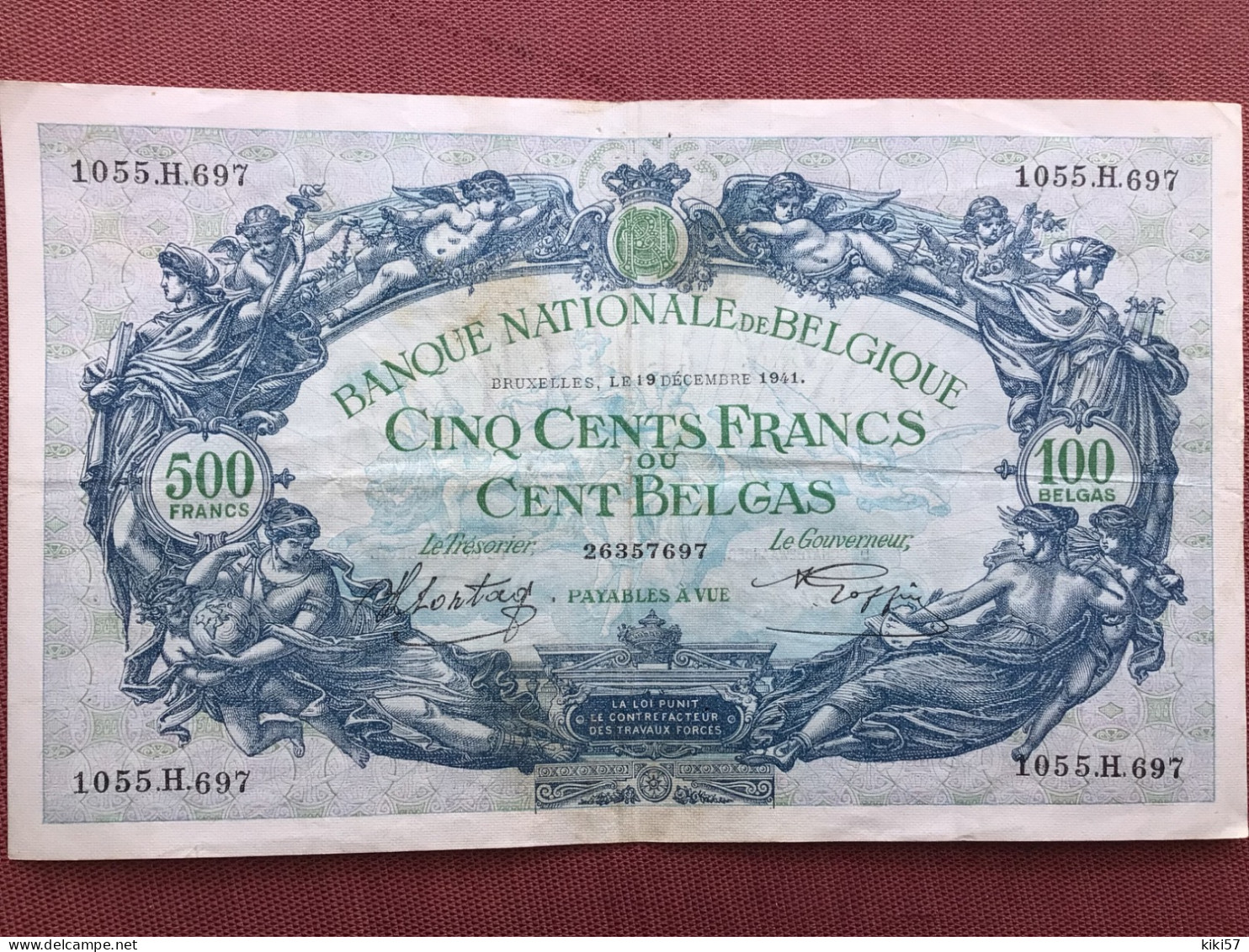 BELGIQUE Billet De 500 Francs 100 Belgas Du 19/12/1941 - 500 Francos-100 Belgas