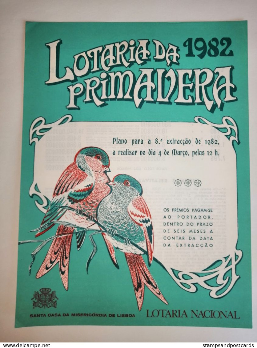 Portugal Loterie Printemps Oiseau Avis Officiel Affiche 1982 Loteria Lottery Spring Birds Official Notice Poster - Billets De Loterie