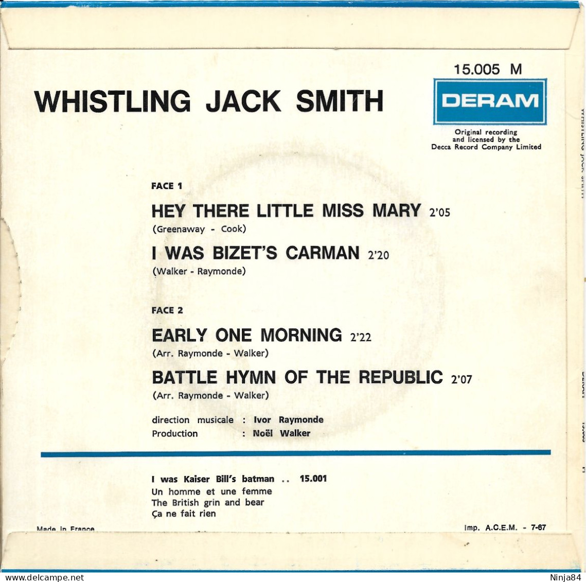 EP 45 RPM (7") Whistling Jack Smith  " Hey There, Little Miss Mary  " - Autres - Musique Anglaise