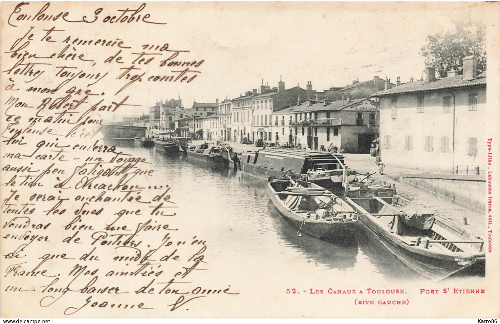 Toulouse , Les Canaux * 1901 * Port St étienne ( Rive Gauche ) * Péniches Batellerie * Thème Péniche Barge Chaland - Toulouse