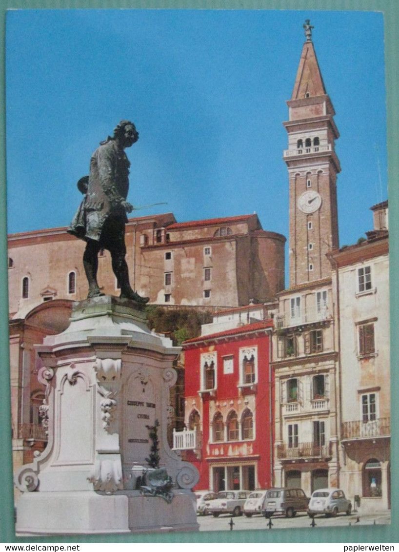 Piran / Pirano - Tartini Denkmal / Auto (Fiat?, Renault, Puch?, ...) - Slowenien