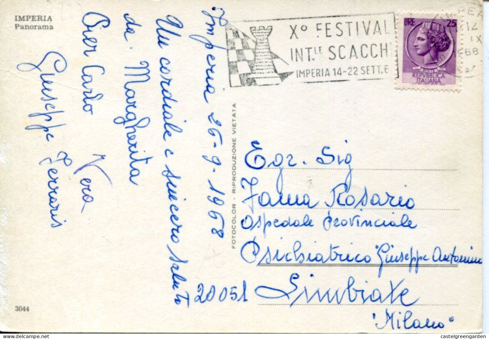 X0143 Italia Special Postmark 1968 Imperia, X°international Chess Festival,eches, Scacchi,schach - Schaken