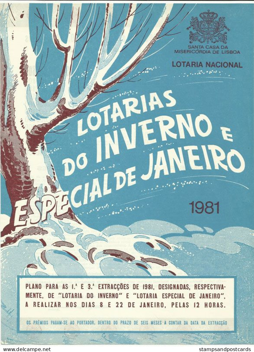 Portugal Loterie Janvier Hiver Avis Officiel Affiche 1981 Loteria Lottery January Winter Official Notice Poster - Billets De Loterie