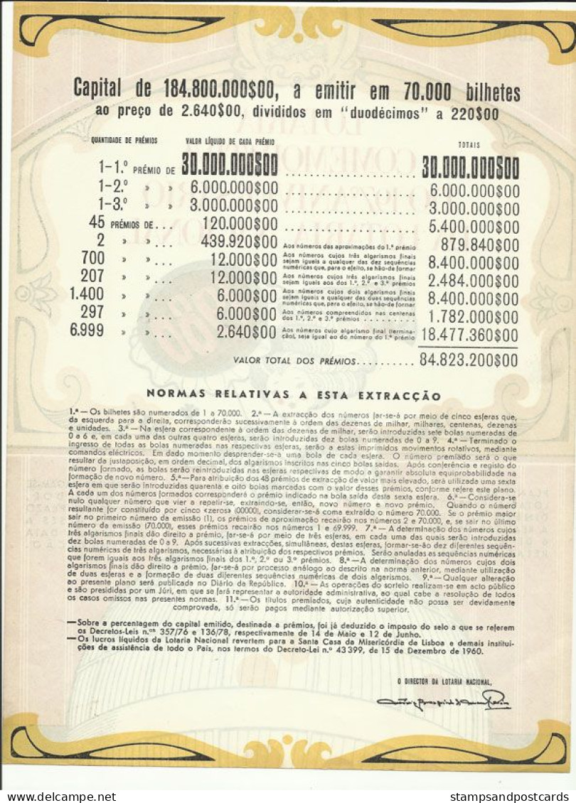 Portugal Loterie Avis Officiel Affiche 1980 Loteria Lottery Official Notice Poster - Billets De Loterie