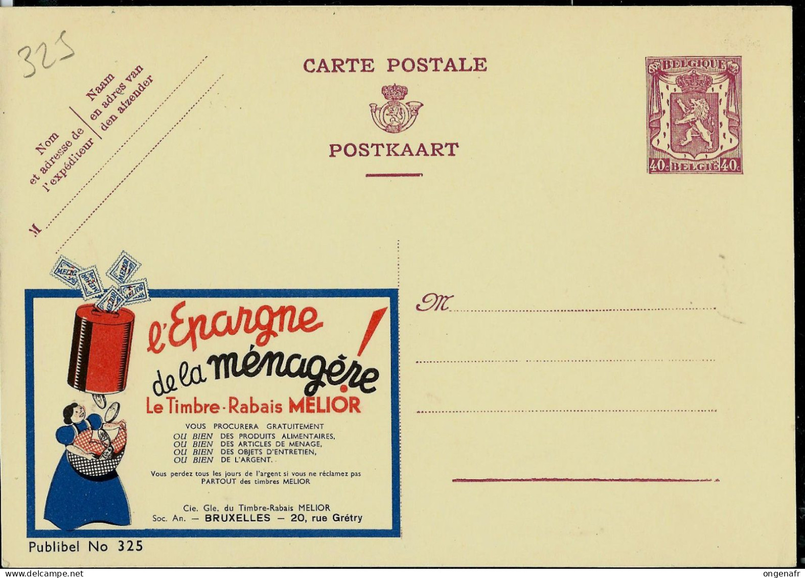 Publibel Neuve N° 325 ( Epargne De La Ménagère - Timbres MELIOR ) - Publibels