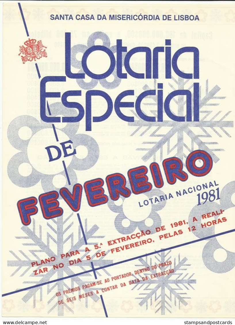 Portugal Loterie Février Hiver Avis Officiel Affiche 1981 Loteria Lottery February Winter Official Notice Poster - Biglietti Della Lotteria