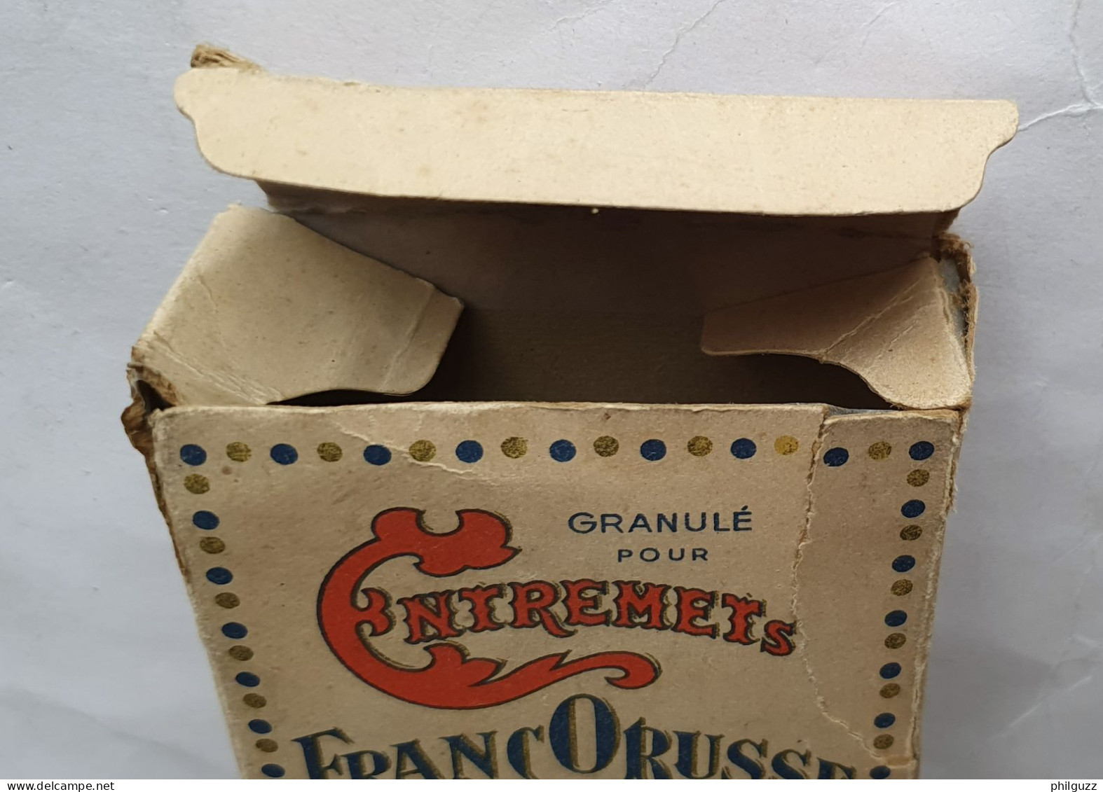 BOITE ENTREMETS FRANCORUSSE AU CITRON en carton 1930 Mauvais état